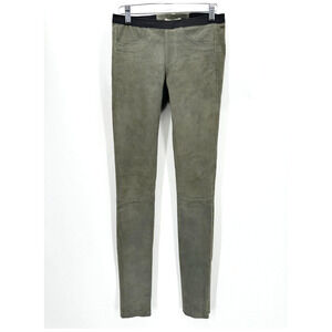 Helmut Lang Patina Lamb Leather Leggings Size 0 Green Textured Moto Glam Preppy